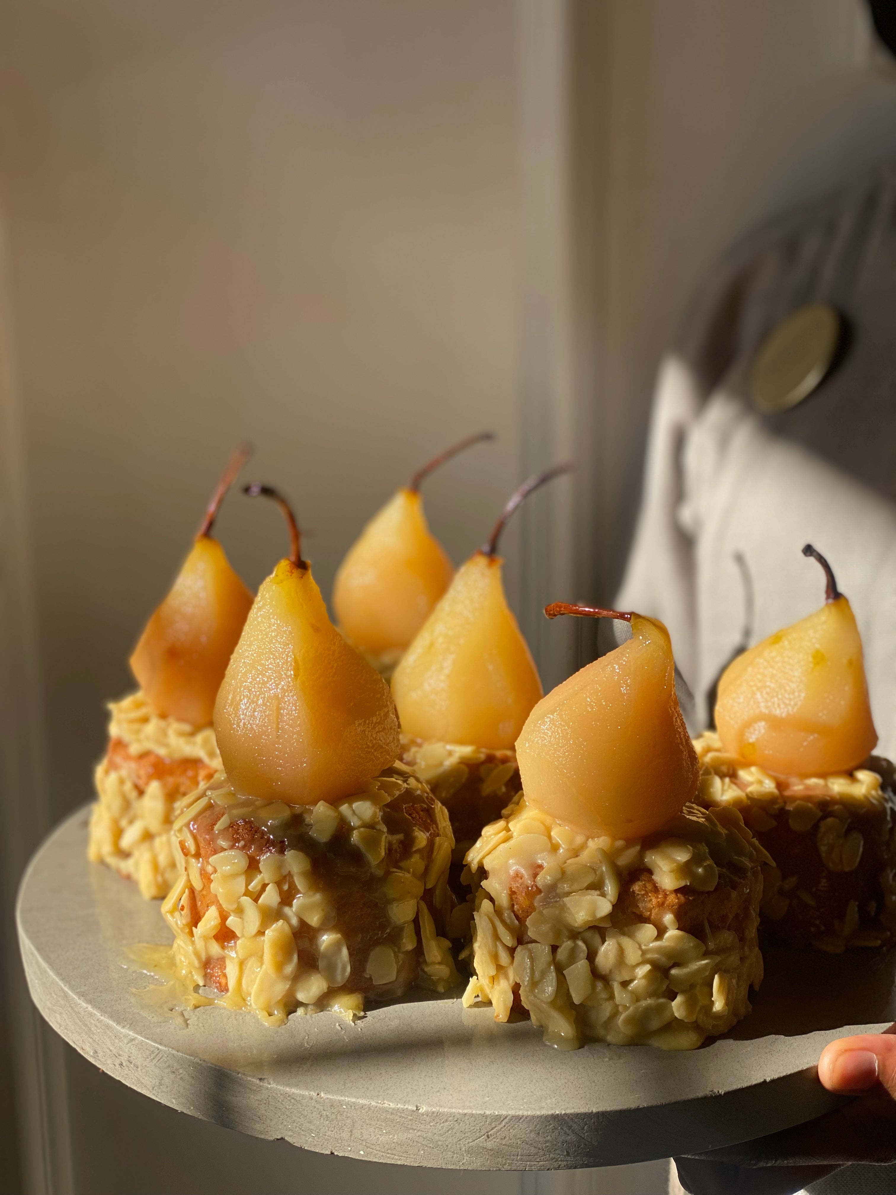 6 x Almond cake with muscadel poached pears